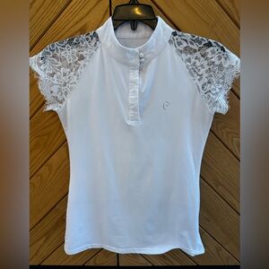 Equitheme Women’s Short Sleeve Polo Show Shirt - Lace Sleeves - Size XS